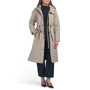 KARL LAGERFELD Tan Double L Quilted Hooded Long Anorak Jacket